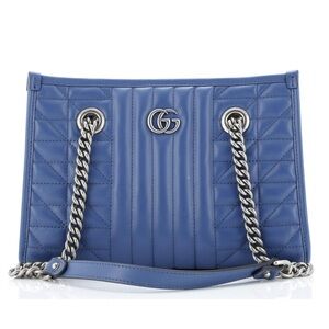 Authentic Gucci Blue Marmont Quilted Leather Chain Shoulder Tote